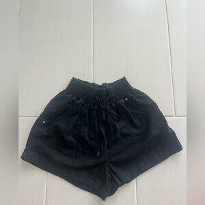 High-Waist Black Smocked-Waist Women's Shorts